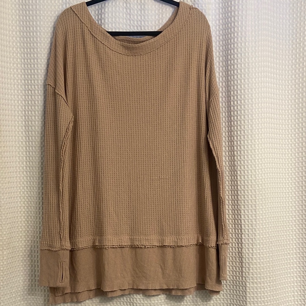 We The Free-Free People Tan Waffle Knit Sweatshirt